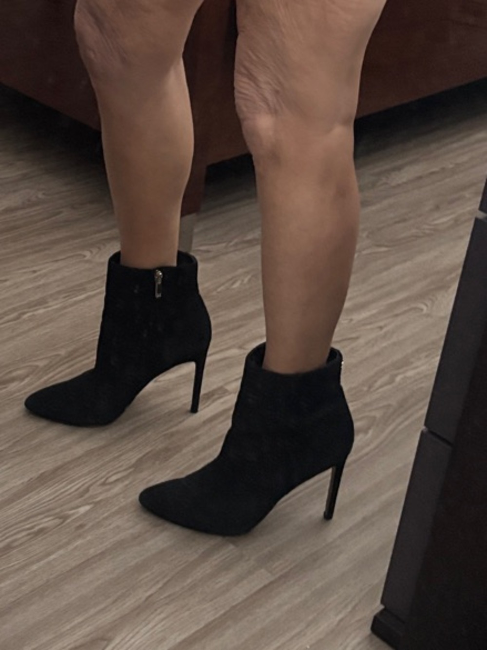 Sam Edelman Wren Black Suede Stiletto Ankle Booties with Side Zip